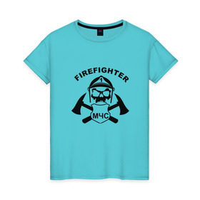 Женская футболка хлопок с принтом МЧС в Екатеринбурге, 100% хлопок | прямой крой, круглый вырез горловины, длина до линии бедер, слегка спущенное плечо | мчс | пожарный