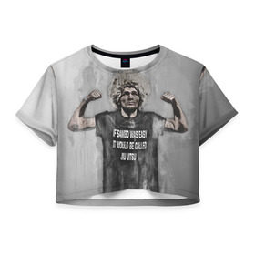 Женская футболка 3D укороченная с принтом Хабиб в Екатеринбурге, 100% полиэстер | круглая горловина, длина футболки до линии талии, рукава с отворотами | khabib | nurmagomedov | ufc | нурмагомедов | хабиб