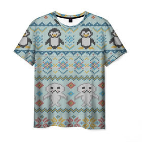 Мужская футболка 3D с принтом Детский вязаный узор в Екатеринбурге, 100% полиэфир | прямой крой, круглый вырез горловины, длина до линии бедер | зима | нг | новый год | рождество | свитер | снег
