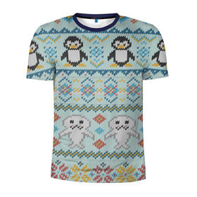 Мужская футболка 3D спортивная с принтом Детский вязаный узор в Екатеринбурге, 100% полиэстер с улучшенными характеристиками | приталенный силуэт, круглая горловина, широкие плечи, сужается к линии бедра | зима | нг | новый год | рождество | свитер | снег