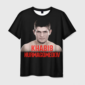 Мужская футболка 3D с принтом Хабиб Нурмагомедов в Екатеринбурге, 100% полиэфир | прямой крой, круглый вырез горловины, длина до линии бедер | ufc