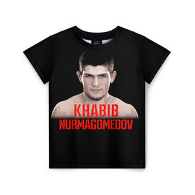 Детская футболка 3D с принтом Хабиб Нурмагомедов в Екатеринбурге, 100% гипоаллергенный полиэфир | прямой крой, круглый вырез горловины, длина до линии бедер, чуть спущенное плечо, ткань немного тянется | ufc