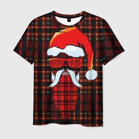 Мужская футболка 3D с принтом Санта хипстер в Екатеринбурге, 100% полиэфир | прямой крой, круглый вырез горловины, длина до линии бедер | борода | зима | новый год | очки | праздник | рождество | санта | хипстер