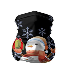 Бандана-труба 3D с принтом Снеговик с подарком в Екатеринбурге, 100% полиэстер, ткань с особыми свойствами — Activecool | плотность 150‒180 г/м2; хорошо тянется, но сохраняет форму | 2017 | дед мороз | зима | новый год | снеговик