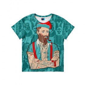 Детская футболка 3D с принтом Санта хипстер в Екатеринбурге, 100% гипоаллергенный полиэфир | прямой крой, круглый вырез горловины, длина до линии бедер, чуть спущенное плечо, ткань немного тянется | Тематика изображения на принте: 