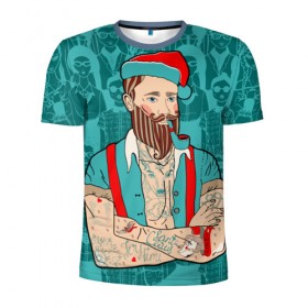 Мужская футболка 3D спортивная с принтом Санта хипстер в Екатеринбурге, 100% полиэстер с улучшенными характеристиками | приталенный силуэт, круглая горловина, широкие плечи, сужается к линии бедра | 