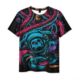 Мужская футболка 3D с принтом Космический осьминог в Екатеринбурге, 100% полиэфир | прямой крой, круглый вырез горловины, длина до линии бедер | Тематика изображения на принте: astro | cosmo | galaxy | kraken | octopus | space | астронавт | галактика | космонавт | космос | кракен | осьминог