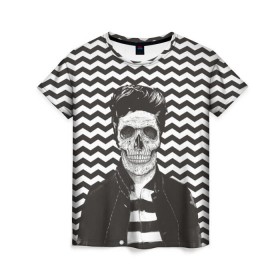 Женская футболка 3D с принтом Мертвый модник в Екатеринбурге, 100% полиэфир ( синтетическое хлопкоподобное полотно) | прямой крой, круглый вырез горловины, длина до линии бедер | bone | death | fashion | hipster | skelet | skull | кости | мода | скелет | темный | хипстер | череп