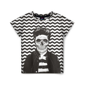 Детская футболка 3D с принтом Мертвый модник в Екатеринбурге, 100% гипоаллергенный полиэфир | прямой крой, круглый вырез горловины, длина до линии бедер, чуть спущенное плечо, ткань немного тянется | bone | death | fashion | hipster | skelet | skull | кости | мода | скелет | темный | хипстер | череп