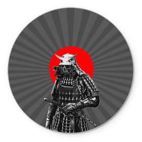 Коврик круглый с принтом Мертвый самурай в Екатеринбурге, резина и полиэстер | круглая форма, изображение наносится на всю лицевую часть | bone | japan | samurai | skelet | skull | warrior | воин | катана | кости | меч | самурай | скелет | череп | япония