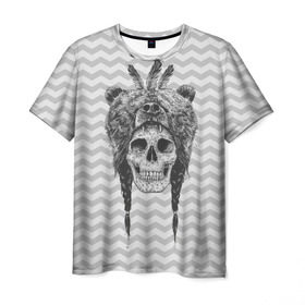 Мужская футболка 3D с принтом Мертвый шаман в Екатеринбурге, 100% полиэфир | прямой крой, круглый вырез горловины, длина до линии бедер | bear | bone | dark | magic | shaman | skelet | skull | witch | кости | маг | медведь | скелет | череп | шаман