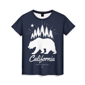 Женская футболка 3D с принтом California Republic в Екатеринбурге, 100% полиэфир ( синтетическое хлопкоподобное полотно) | прямой крой, круглый вырез горловины, длина до линии бедер | america | bear | california | united states | usa | америка | калифорния | медведь | сша | штаты