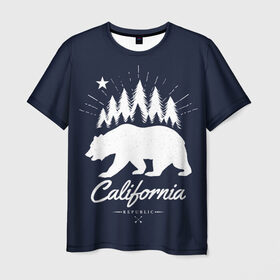 Мужская футболка 3D с принтом California Republic в Екатеринбурге, 100% полиэфир | прямой крой, круглый вырез горловины, длина до линии бедер | america | bear | california | united states | usa | америка | калифорния | медведь | сша | штаты
