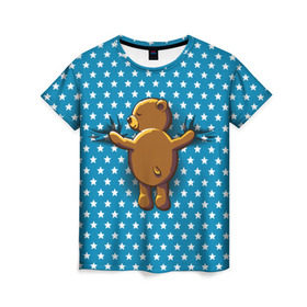 Женская футболка 3D с принтом Медвежьи объятия в Екатеринбурге, 100% полиэфир ( синтетическое хлопкоподобное полотно) | прямой крой, круглый вырез горловины, длина до линии бедер | Тематика изображения на принте: bear | beast | kid | love | teddy | toy | звезды | зверь | игрушка | любовь | медведь | мишка