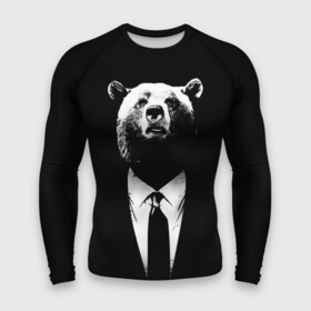 Мужской рашгард 3D с принтом Медведь бизнесмен в Екатеринбурге,  |  | Тематика изображения на принте: animal | bear | beast | business | suit | бизнес | джентльмен | животное | зверь | медведь | смокинг