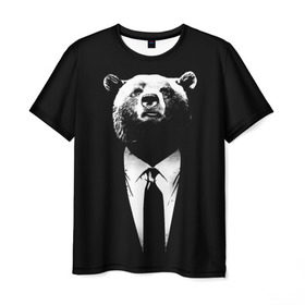 Мужская футболка 3D с принтом Медведь бизнесмен в Екатеринбурге, 100% полиэфир | прямой крой, круглый вырез горловины, длина до линии бедер | animal | bear | beast | business | suit | бизнес | джентльмен | животное | зверь | медведь | смокинг