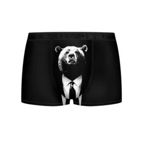 Мужские трусы 3D с принтом Медведь бизнесмен в Екатеринбурге, 50% хлопок, 50% полиэстер | классическая посадка, на поясе мягкая тканевая резинка | Тематика изображения на принте: animal | bear | beast | business | suit | бизнес | джентльмен | животное | зверь | медведь | смокинг