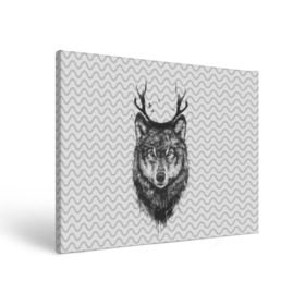 Холст прямоугольный с принтом Рогатый волк в Екатеринбурге, 100% ПВХ |  | Тематика изображения на принте: animal | beast | deer | moon | rage | roar | wild | wolf | вой | волк | животное | зверь | луна | олень | рога