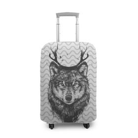 Чехол для чемодана 3D с принтом Рогатый волк в Екатеринбурге, 86% полиэфир, 14% спандекс | двустороннее нанесение принта, прорези для ручек и колес | animal | beast | deer | moon | rage | roar | wild | wolf | вой | волк | животное | зверь | луна | олень | рога