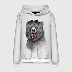 Мужская толстовка 3D с принтом Счастливый медведь в Екатеринбурге, 100% полиэстер | двухслойный капюшон со шнурком для регулировки, мягкие манжеты на рукавах и по низу толстовки, спереди карман-кенгуру с мягким внутренним слоем. | animal | bear | beast | fashion | funny | животное | зверь | медведь | мода | радость | счастье