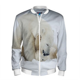 Мужской бомбер 3D с принтом Идиллия в Екатеринбурге, 100% полиэстер | застегивается на молнию, по бокам два кармана без застежек, по низу бомбера и на воротнике - эластичная резинка | Тематика изображения на принте: айсберг | арктика | животные | лёд | медведи | природа | север | снег