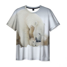 Мужская футболка 3D с принтом Идиллия в Екатеринбурге, 100% полиэфир | прямой крой, круглый вырез горловины, длина до линии бедер | айсберг | арктика | животные | лёд | медведи | природа | север | снег