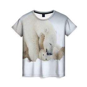 Женская футболка 3D с принтом Идиллия в Екатеринбурге, 100% полиэфир ( синтетическое хлопкоподобное полотно) | прямой крой, круглый вырез горловины, длина до линии бедер | айсберг | арктика | животные | лёд | медведи | природа | север | снег