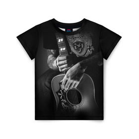 Детская футболка 3D с принтом Гитарист в Екатеринбурге, 100% гипоаллергенный полиэфир | прямой крой, круглый вырез горловины, длина до линии бедер, чуть спущенное плечо, ткань немного тянется | Тематика изображения на принте: rock | гитара | рок | рок жив | рок музыка | русский рок