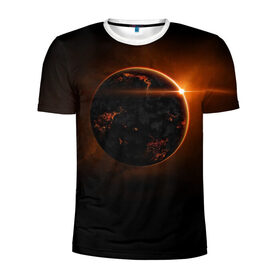 Мужская футболка 3D спортивная с принтом Red planet в Екатеринбурге, 100% полиэстер с улучшенными характеристиками | приталенный силуэт, круглая горловина, широкие плечи, сужается к линии бедра | вселенная | галактика | звёзды | космос | луч | планета | созвездие