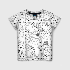Детская футболка 3D с принтом Котейки в Екатеринбурге, 100% гипоаллергенный полиэфир | прямой крой, круглый вырез горловины, длина до линии бедер, чуть спущенное плечо, ткань немного тянется | Тематика изображения на принте: cat | кот | котенок | котик | кошка | принт | рисунок