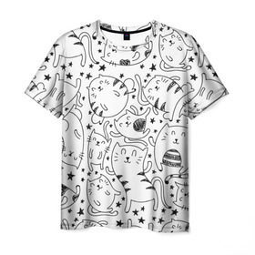 Мужская футболка 3D с принтом Котейки в Екатеринбурге, 100% полиэфир | прямой крой, круглый вырез горловины, длина до линии бедер | cat | кот | котенок | котик | кошка | принт | рисунок