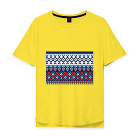 Мужская футболка хлопок Oversize с принтом Норвежские узоры в Екатеринбурге, 100% хлопок | свободный крой, круглый ворот, “спинка” длиннее передней части | зима | нг | новый год | норвежские узоры | рождество | свитер | снег