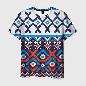 Мужская футболка 3D с принтом Норвежские узоры в Екатеринбурге, 100% полиэфир | прямой крой, круглый вырез горловины, длина до линии бедер | Тематика изображения на принте: зима | нг | новый год | норвежские узоры | рождество | свитер | снег
