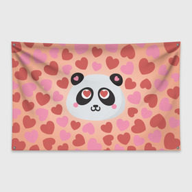 Флаг-баннер с принтом Влюбленная панда в Екатеринбурге, 100% полиэстер | размер 67 х 109 см, плотность ткани — 95 г/м2; по краям флага есть четыре люверса для крепления | любовь | панда | сердце