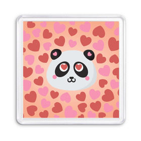 Магнит 55*55 с принтом Влюбленная панда в Екатеринбурге, Пластик | Размер: 65*65 мм; Размер печати: 55*55 мм | любовь | панда | сердце