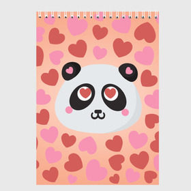Скетчбук с принтом Влюбленная панда в Екатеринбурге, 100% бумага
 | 48 листов, плотность листов — 100 г/м2, плотность картонной обложки — 250 г/м2. Листы скреплены сверху удобной пружинной спиралью | любовь | панда | сердце