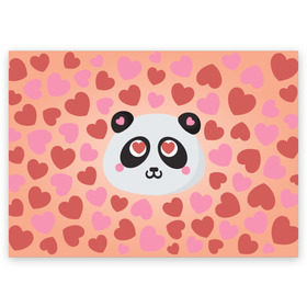 Поздравительная открытка с принтом Влюбленная панда в Екатеринбурге, 100% бумага | плотность бумаги 280 г/м2, матовая, на обратной стороне линовка и место для марки
 | любовь | панда | сердце