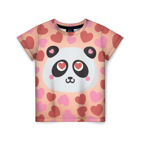 Детская футболка 3D с принтом Влюбленная панда в Екатеринбурге, 100% гипоаллергенный полиэфир | прямой крой, круглый вырез горловины, длина до линии бедер, чуть спущенное плечо, ткань немного тянется | любовь | панда | сердце