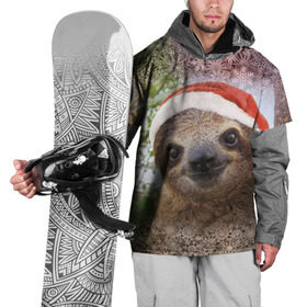Накидка на куртку 3D с принтом Рождественский ленивец в Екатеринбурге, 100% полиэстер |  | джунгли | животное | ленивый | лень | новый год | рождество | снег | снежинки | тропики | улыбка | шапка