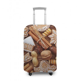 Чехол для чемодана 3D с принтом Cinnamon в Екатеринбурге, 86% полиэфир, 14% спандекс | двустороннее нанесение принта, прорези для ручек и колес | выпечка | новый год | пряники | пряности | рождество