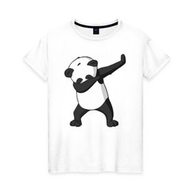 Женская футболка хлопок с принтом Panda dab в Екатеринбурге, 100% хлопок | прямой крой, круглый вырез горловины, длина до линии бедер, слегка спущенное плечо | дэб | панда