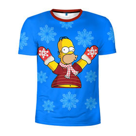 Мужская футболка 3D спортивная с принтом Симпсоны новогодние 2 в Екатеринбурге, 100% полиэстер с улучшенными характеристиками | приталенный силуэт, круглая горловина, широкие плечи, сужается к линии бедра | simpsons | барт | барт симпсон | гомер | гомер симпсон | новый год | симпсоны | снег | снежинки