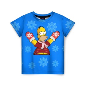 Детская футболка 3D с принтом Симпсоны новогодние 2 в Екатеринбурге, 100% гипоаллергенный полиэфир | прямой крой, круглый вырез горловины, длина до линии бедер, чуть спущенное плечо, ткань немного тянется | Тематика изображения на принте: simpsons | барт | барт симпсон | гомер | гомер симпсон | новый год | симпсоны | снег | снежинки