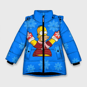 Зимняя куртка для девочек 3D с принтом Симпсоны новогодние 2 в Екатеринбурге, ткань верха — 100% полиэстер; подклад — 100% полиэстер, утеплитель — 100% полиэстер. | длина ниже бедра, удлиненная спинка, воротник стойка и отстегивающийся капюшон. Есть боковые карманы с листочкой на кнопках, утяжки по низу изделия и внутренний карман на молнии. 

Предусмотрены светоотражающий принт на спинке, радужный светоотражающий элемент на пуллере молнии и на резинке для утяжки. | simpsons | барт | барт симпсон | гомер | гомер симпсон | новый год | симпсоны | снег | снежинки
