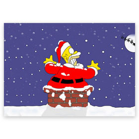 Поздравительная открытка с принтом Симпсоны новогодние 4 в Екатеринбурге, 100% бумага | плотность бумаги 280 г/м2, матовая, на обратной стороне линовка и место для марки
 | Тематика изображения на принте: simpsons | барт | барт симпсон | гомер | гомер симпсон | новый год | симпсоны | снег | снежинки