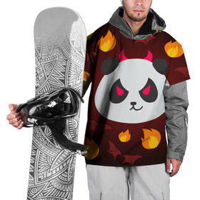 Накидка на куртку 3D с принтом Панда дьяволенок в Екатеринбурге, 100% полиэстер |  | дьяволенок | красный | крылья | огонь | панда | рога