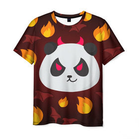 Мужская футболка 3D с принтом Панда дьяволенок в Екатеринбурге, 100% полиэфир | прямой крой, круглый вырез горловины, длина до линии бедер | Тематика изображения на принте: дьяволенок | красный | крылья | огонь | панда | рога