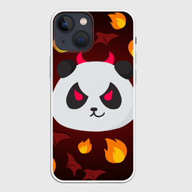 Чехол для iPhone 13 mini с принтом Панда дьяволенок в Екатеринбурге,  |  | Тематика изображения на принте: дьяволенок | красный | крылья | огонь | панда | рога