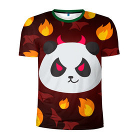 Мужская футболка 3D спортивная с принтом Панда дьяволенок в Екатеринбурге, 100% полиэстер с улучшенными характеристиками | приталенный силуэт, круглая горловина, широкие плечи, сужается к линии бедра | Тематика изображения на принте: дьяволенок | красный | крылья | огонь | панда | рога