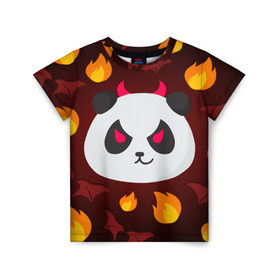 Детская футболка 3D с принтом Панда дьяволенок в Екатеринбурге, 100% гипоаллергенный полиэфир | прямой крой, круглый вырез горловины, длина до линии бедер, чуть спущенное плечо, ткань немного тянется | дьяволенок | красный | крылья | огонь | панда | рога